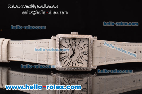 Franck Muller Master Square Swiss Quartz Steel Case with Diamond Bezel and Black Leather Strap - Click Image to Close